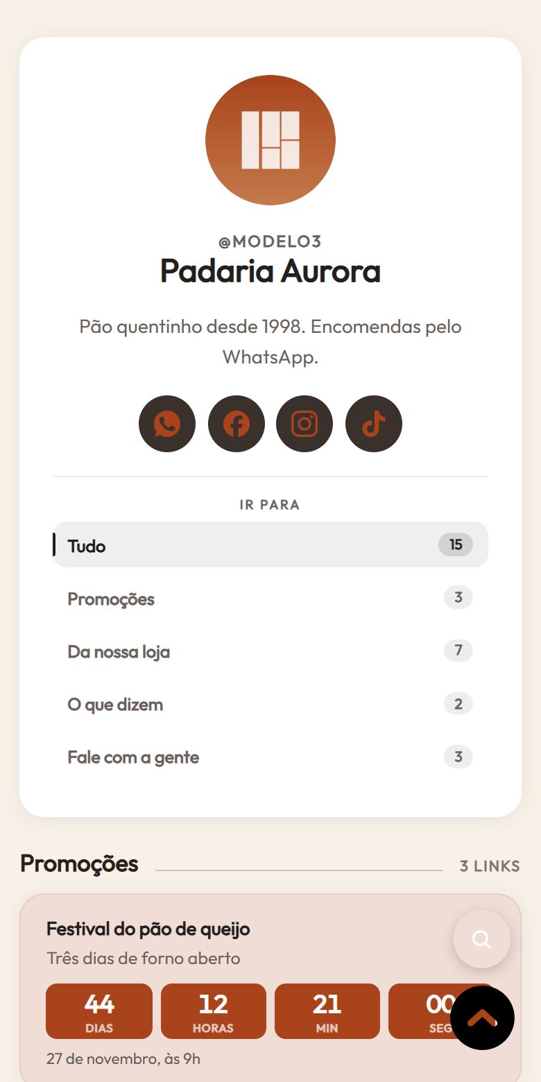 Modelo com perfil na lateral, no celular